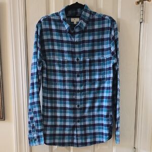 TRUE CRAFT BRAND MEN'S BLUE & TURQUOISE FRONT BUTTON FLANNEL SHIRT SIZE SMALL
